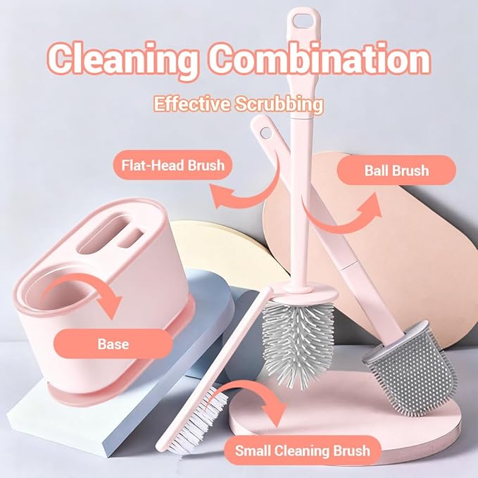 Toilet Brush Set, Bathroom Accessories, Toilet Bowl Cleaners, Deep Cleansing Multifunctional Hanging Toilet Brush Set for Bathroom(Cherry Blossom Pink)