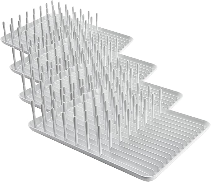 OXO Good Grips Compact Dish Rack Biscuit | For Dishware | 13-3/4 x 10-3/8 x 3-1/2 Inch | Non-Skid Feet | Pack of 4
