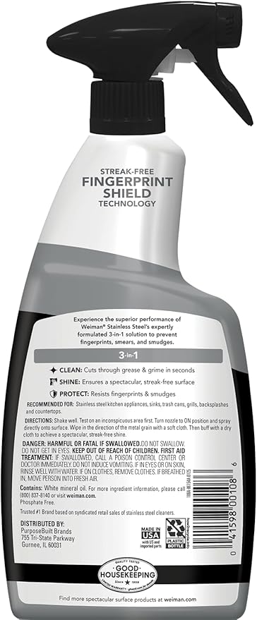 Weiman Stainless Steel Cleaner and Polish - Protects Appliances from Fingerprints, Leaves a Streak-Free Shine for Refrigerator, Dishwasher, Oven, Grill, 2 Pack With Microfiber Cloth