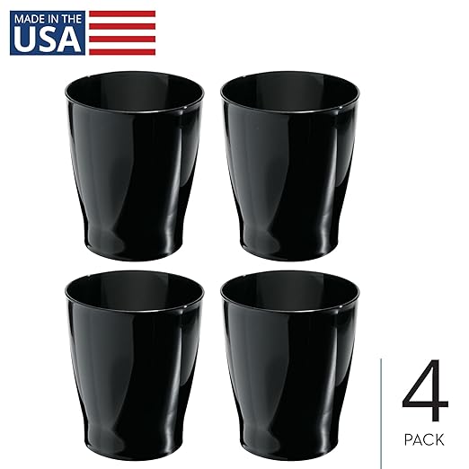 iDesign Small Round Bathroom Trash Can - Ideal for Bathroom or Office, Set of 4, Black, Made in USA