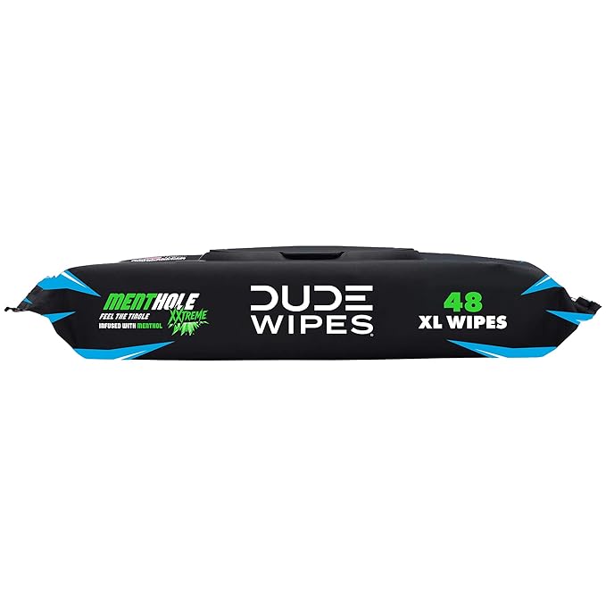 DUDE Wipes MentHOLE XXtreme Flushable Wipes - Menthol Infused Extra-Large Adult Wet Wipes - 1 Pack (48 Count), Travel Pack - Infused with Menthol for a Cooling Sensation - Septic and Sewer Safe