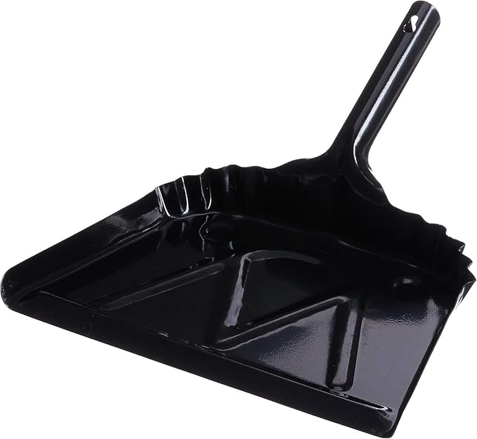 Soro Essentials- 12" Heavy-Duty Hand Held Metal Dust Pan Black Color- Dust Pan with Handle Handheld Dustpan Wide Scooper for Indoor Outdoor Fireplace Industrial and Commercial Use