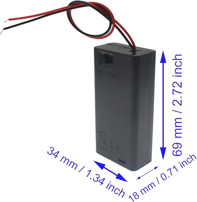 6 PCS 2 Slots AA Battery Holder Bundle with Switch and Leads Plastic AA Battery Case 2 X 1.5 V AA Battery Storage Box with Cap