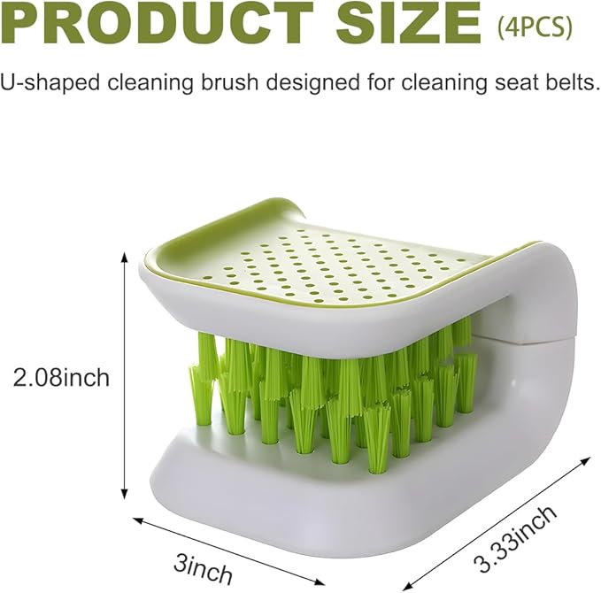 Car Seat Belt Cleaning Brush, U-Shaped Auto Interior Washing Brush with Double-Sided Bristles, Closeable Safety Belt Bristle Scrubber Cutlery Cleaner Brush for Car Home (4 PCS)