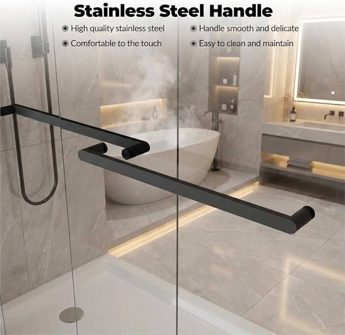 Sliding Shower Door 50-60" Adjustable Width x 72" Height, Bypass Space-Saving Design, Dual 8mm (5/16") Tempered Glass Panels with Matte Black Aluminum Alloy Frame, Easy Installation