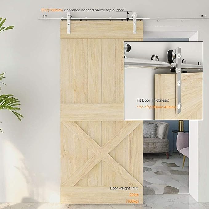 TSMST 4FT Sliding Barn Door Hardware Kit, Stainless Steel Heavy Duty Sturdy Barn Door Track for Single Wood Door, Slide Smoothly Quietly (L Style)