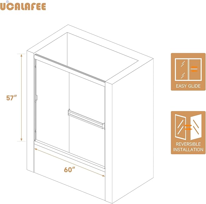 Bathtub Shower Door 56-60 in. W x 57 in. H, UCALAFEE Semi-Frameless Double Sliding Shower Door with 1/4" (6mm) SGCC Clear Tempered Glass, Silent Soft-Close & Anti-Leak Walk-in Shower Door, Matte Black