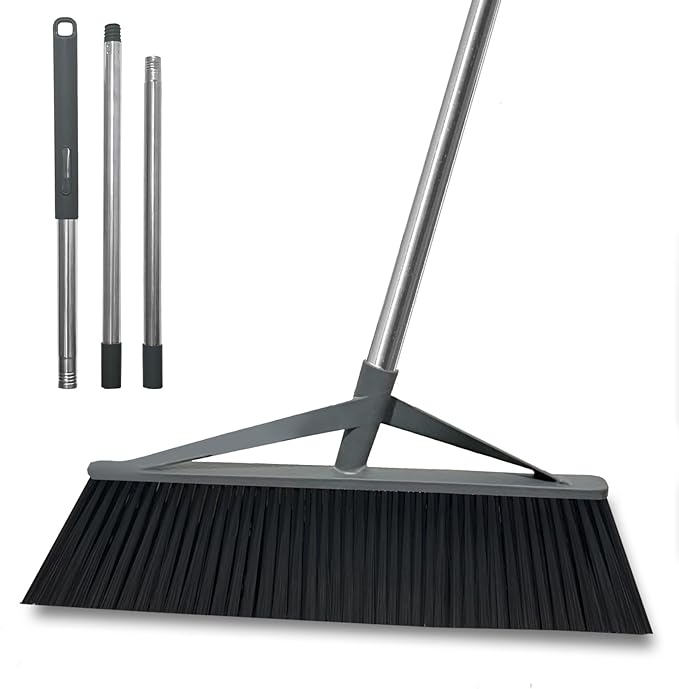 17.7inch Wide Large Broom for Sweeping Indoor or Outdoor, Whole Length 57inch Long Handle Heavy Duty Broom with Soft Bristle
