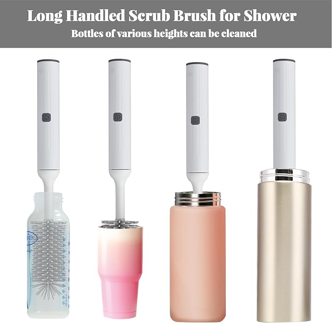 Electric Cleaning Brush with USB Rechargeable Electric Bottle Brush Cleaner and 3 Replaceable Silicone Bottle Brushes and Straw Cleaner Brush,Perfect Baby Gifts and Kitchen Brushes(White)