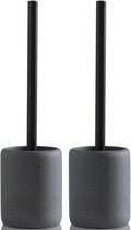 Toilet Brush and Holder Set, 2 PCS Decorative Toilet Bowl Brush and Holder Set Bathroom Aceessories Toilet Scrubber Brush Set with Heavy-Weight Resin Base with Long Handle (Black)