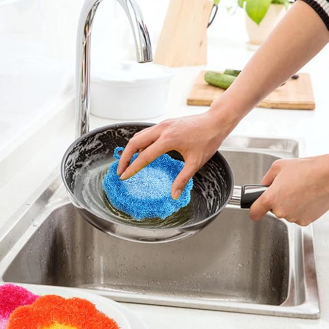 3Pcs Cute Flower Dish Scrubbers for Kitchen Korean Style Handmade Crochet Scouring Pads Non-Scratch Dish Sponges for Dishwashing Aesthetic Sink Decor Cleaning Puff