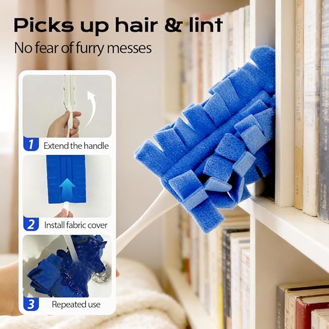 360° Electrostatic Duster Refills, 2026 New Washable & Reusable Microfiber Pads Fleece Duster Refill Compatible Tools for Cleaning Home, Blinds, Car, Pet, Furniture, Fans (Mix)