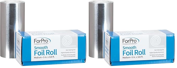 ForPro Smooth Aluminum Foil Roll, 320 Ft Hair Foils for Color Application and Highlighting Services, Silver, Medium, 5" W (Pack of 2)