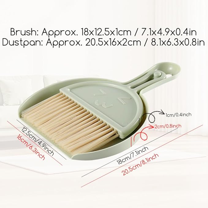 Mini Dust Pan with Broom Set,Small Broom and Dustpan Set Mini Hanging for Desk, Housekeeping, Office, Kitchen, Pet Nest, etc. (Green)