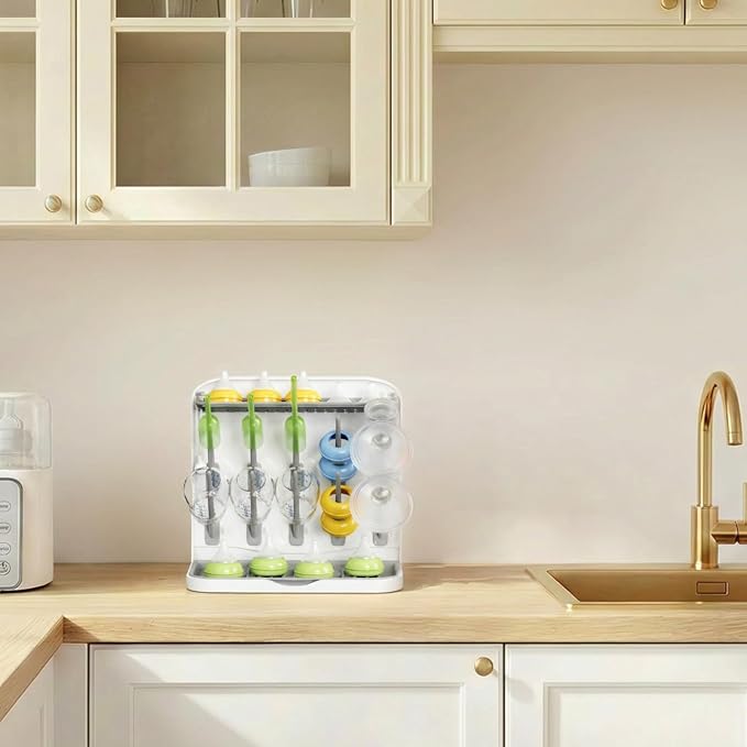 Lifewit Baby Bottle Drying Rack with 10 Hooks, Vertical Rack Dryer with Removable Pacifiers Box, Drip Tray, Space Saving Countertop Holder Organizer for Weighted Straws, Pump Parts
