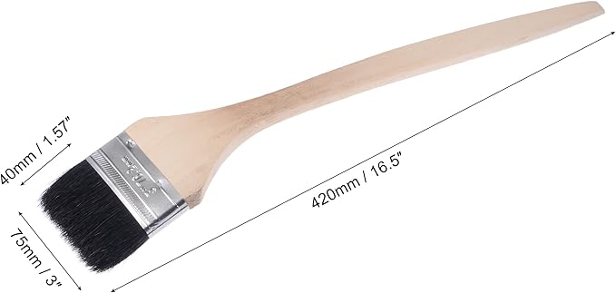 uxcell Bent Radiator Paint Brush 17" Length 3" Width Bristle with Long Wood Handle for Wall Treatment Black