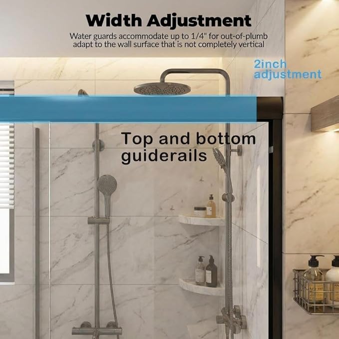 Sliding Shower Door, Fully Framed Aluminum Alloy 50"-60" x 72" Adjustable with 6mm Tempered Glass Panels, Matte Black Square Track, Space-Saving Bypass Design
