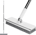 Floor Scrub Brush with 55" Long Handle, 2-in-1 Floor Brush with Built-in Squeegee, Adjustable Angle Head and Stiff Bristles for Tile, Wood, Concrete & Textured Floor Cleaning