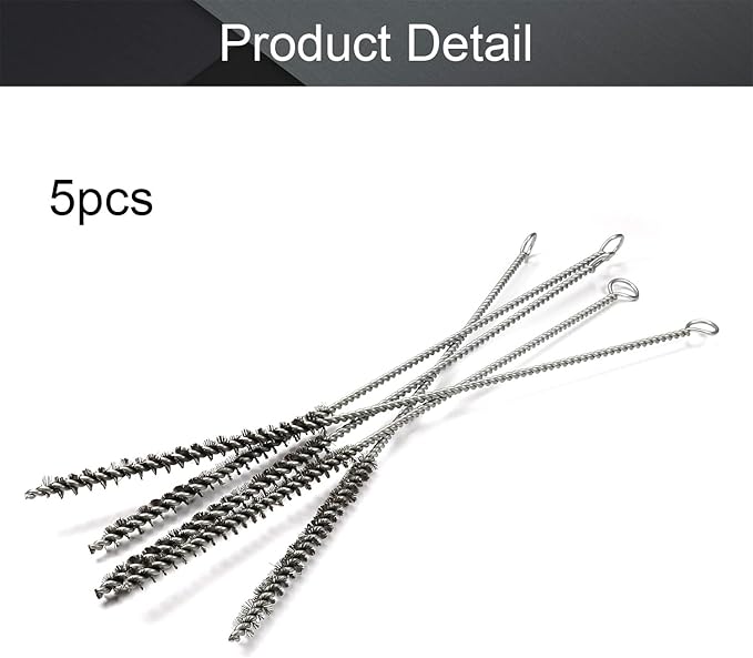 Utoolmart 5-Piece Stainless Steel Wire Cleaning Set - Spiral Power Tube Brush, Long Straw Brush, 0.3 inch Diameter, 12 inch Length