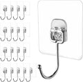 Large Adhesive Hooks, 18-Pack Hold 44lb(Max) Heavy Duty Sticky Hooks,Waterproof & Rustproof Wall Hook for Hanging Can be Use Kitchen Bathroom Outdoor Ceiling Office, Transparent