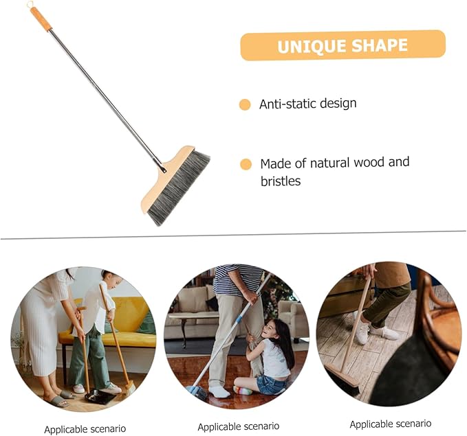 CHILDWEET Soft Bristle Broom with Handle Durable Hardwood Floor Broom for Bedroom Kitchen and Bathroom Cleaning Lightweight Comfortable Design for Indoor Sweeping