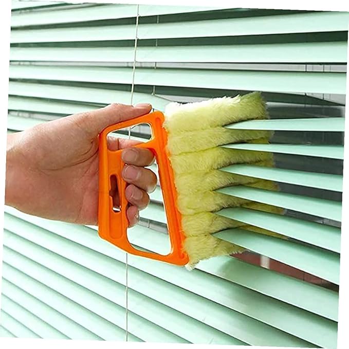 Operitacx Handheld Blinds Cleaning Brush 2pcs Set 7-Finger and 3-Finger Window Shutter Brush for Air Conditioner and Venetian Blinds Cleaning Orange and Green for Dust and Dirt Removal
