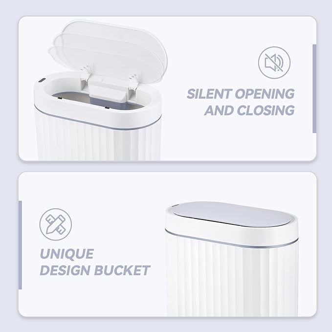 ELPHECO Bathroom Trash can Motion Sensor, Automatic Garbage can, Slim Plastic Smart Trash Bin with Lid, Commercial Intelligent Wastebaskets for Bedroom, Bathroom, Office, Grey, 2 Gallon