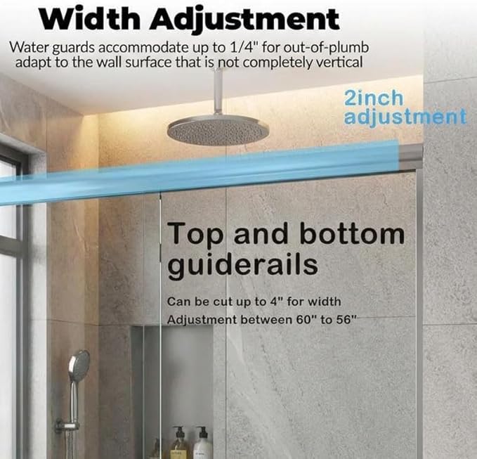 Sliding Shower Door, Aluminum Alloy Frame with 44-48" Adjustable Width x 72" Height, Features Double 6mm (1/4") Tempered Glass Panels, Brushed Nickel Square Track, Space-Saving Bypass Design