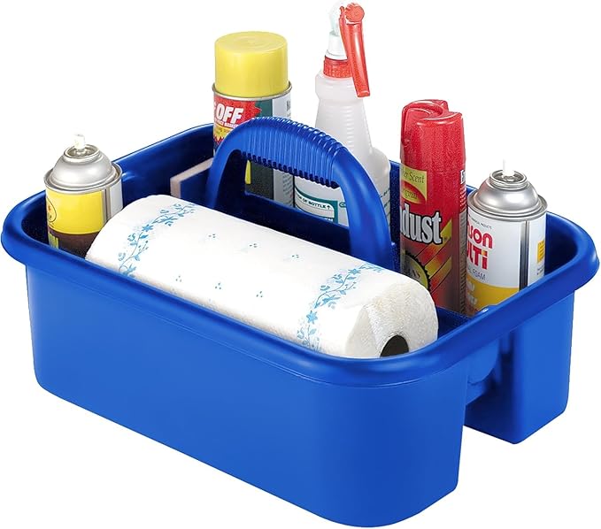 Akro-Mils 09185 Plastic Tote Tool & Supply Cleaning Caddy with Handle, (18-3/8-Inch x 13-7/8-Inch x 9-Inch), Blue, 6-Pack