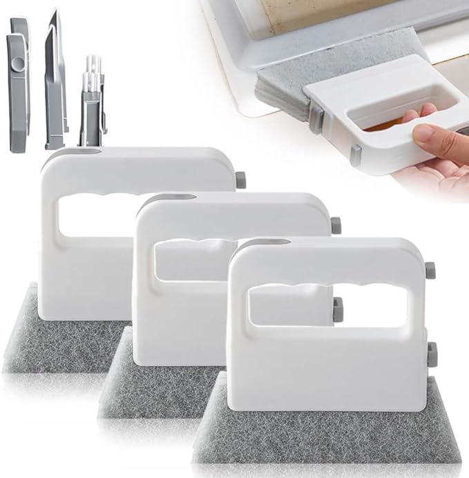 Magic Window Track Cleaner, 2 in 1 Groove Cleaning Brush, Window Groove Cleaning Brush Tools with Hard Bristle and Hidden Scraper, Crevice Brush for Sliding Door Track (Grey 3Pcs)