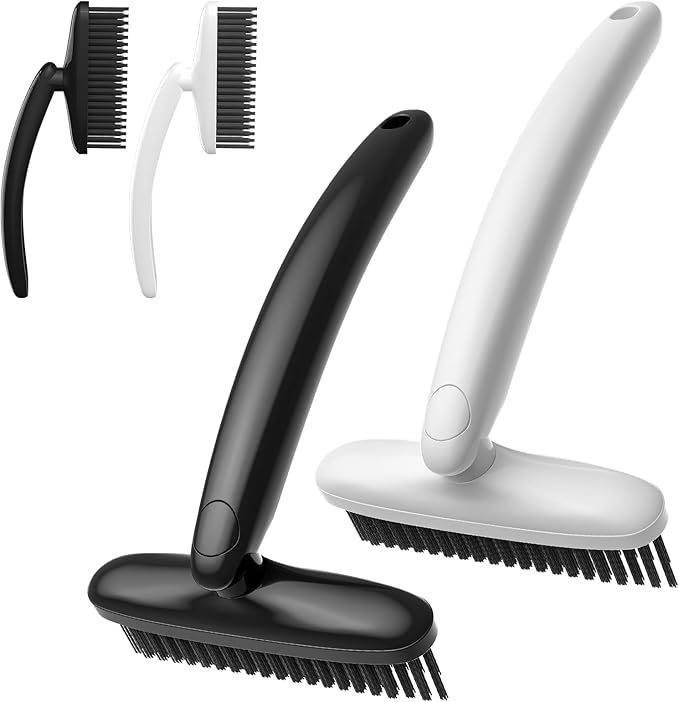 360 Degree Rotating Crevice Cleaning Brush- Household Hard Bristle Cleaning Brush, Multifunctional Bathroom Cleaning Tools for Kitchen Sink, Window, Tile, Toilet Seat (2, Black&White)
