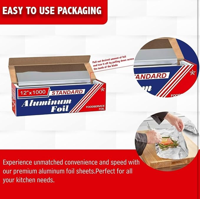 Aluminum Foil 12" 1000Ft, Thick|Deli|Home|Strong Enough For Food Service Industry | BBQ|Cocking|Wrap | Baking
