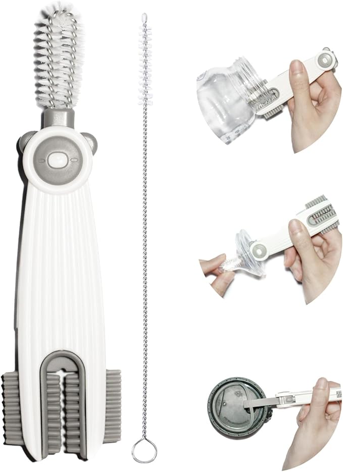 3 in 1 Cup Lid Gap Cleaning Brush Set with 1 Straw Cleaner Brush, Multifunctional Cup Cover Cleaning Brush, Small Cleaning Brushes for Nipple, Water Bottle Lid, Home Kitchen Cleaning Tools - Grey