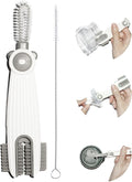 3 in 1 Cup Lid Gap Cleaning Brush Set with 1 Straw Cleaner Brush, Multifunctional Cup Cover Cleaning Brush, Small Cleaning Brushes for Nipple, Water Bottle Lid, Home Kitchen Cleaning Tools - Grey