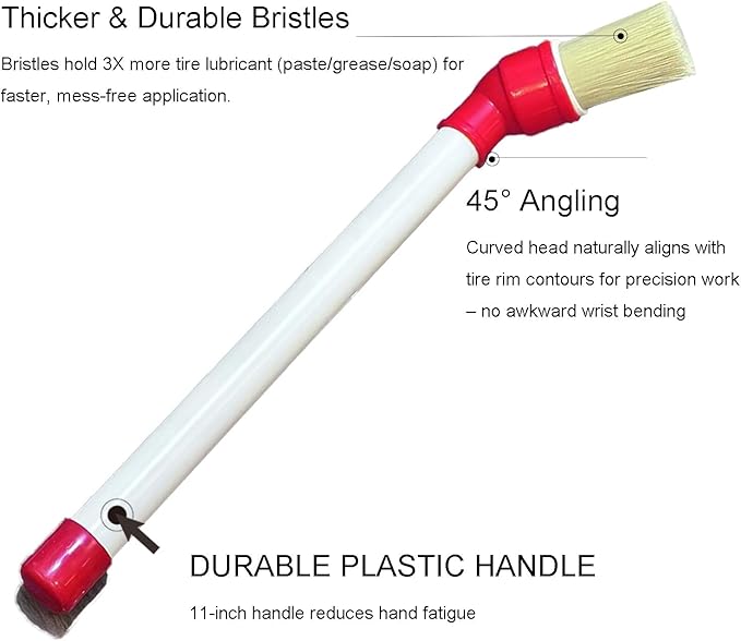 Tire Lube Brush Applicator Swab (4-Pack),11" Plastic Handle and 45° Angled Design for Efficient Mounting Lube Application and Deep Cleaning