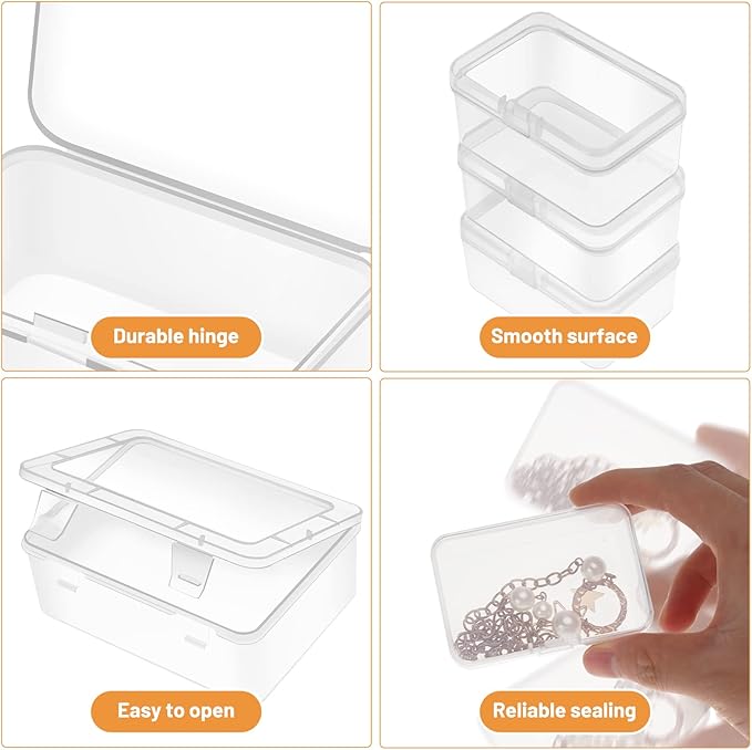 Mathtoxyz Small Bead Organizers and Storage, Clear Storage Containers Rectangle Bead Holder Plastic Cases Transparent Boxes for Nail DIY Craft Making Jewelry Battery Screw