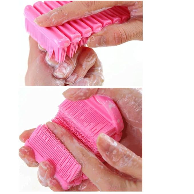 Nail Scrubber Brush Kids, Finger Nails Scrub Scrubbing Cleaning Brushes with Soft Bristle for Baby Children, Cute Animal Style and 2 Colors Choice (Pink)