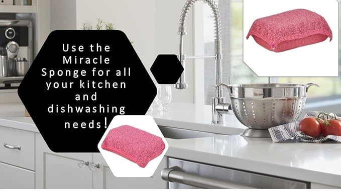 Miracle Microfiber Scrubbing Sponge, Red Extra Scrubbing Power Kitchen Sponge, Sink, Pot, Pan and Dish Washing, Super Absorbent and Rapid Drying, 3-Pack, by Superio