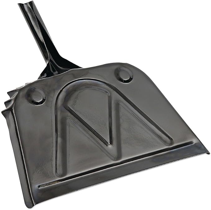 Soro Essentials- 12" Heavy-Duty Hand Held Metal Dust Pan Black Color- Dust Pan with Handle Handheld Dustpan Wide Scooper for Indoor Outdoor Fireplace Industrial and Commercial Use