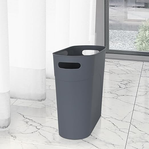 2 Pack 3.2 Gallon Plastic Trash Cans for Bathroom, Small Waste Bins with Handles, Compact Garbage Containers for Narrow Spaces, Recycle Wastebaskets for Office, Kitchen, Bedroom, Living Room (Gray)