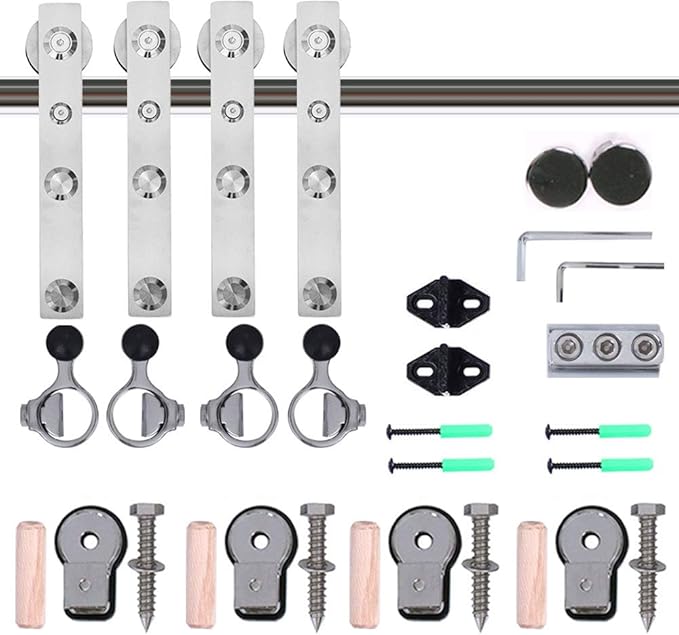 TSMST 7FT Sliding Barn Door Hardware Kit, Stainless Steel Heavy Duty Sturdy Barn Door Track for Double Wood Door, Slide Smoothly Quietly (L Style)