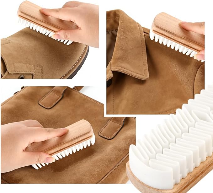 3Pcs Suede Shoe Brush and Eraser,Suede Nubuck Cleaning Brush for Shoes,with Wooden Handle,Suede Cleaning Kit for Leather Suede Shoe, Handbags,Jackets,Boots,Furniture,Easy to Use