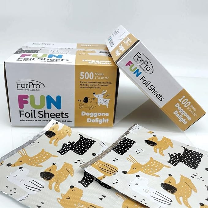 ForPro Professional Collection FUN Doggone Delight 5" Foil Sheets, Aluminum, Pop-Up Foil Dispenser, Hair Foils for Color Application & Highlighting Services, Food Safe, 5” W x 10.75” L, 100-Count