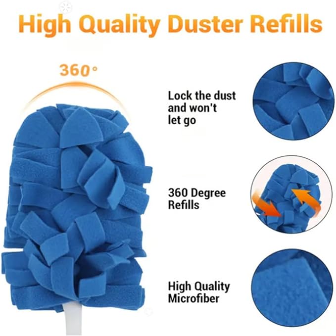 6 Pack 360° Electrostatic Duster Refills Compatible with Swiffer Hand Duster, Reusable & Washable Heavy Duty Duster Pads for Dust, Hair, Furniture, Blinds & Ceiling Fans, (Handle Included) (6 Pack)