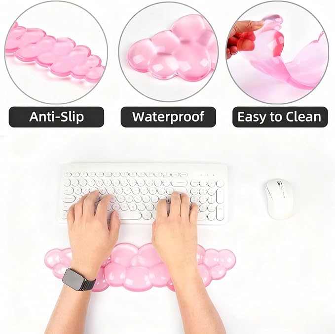 Ergonomic Cloud Gel Wrist Rest&Computer Keyboard Stand, Massage Wrist Rest Support for Keyboard Set, Easy Typing Working Acrylic Clear Stand for Office Home