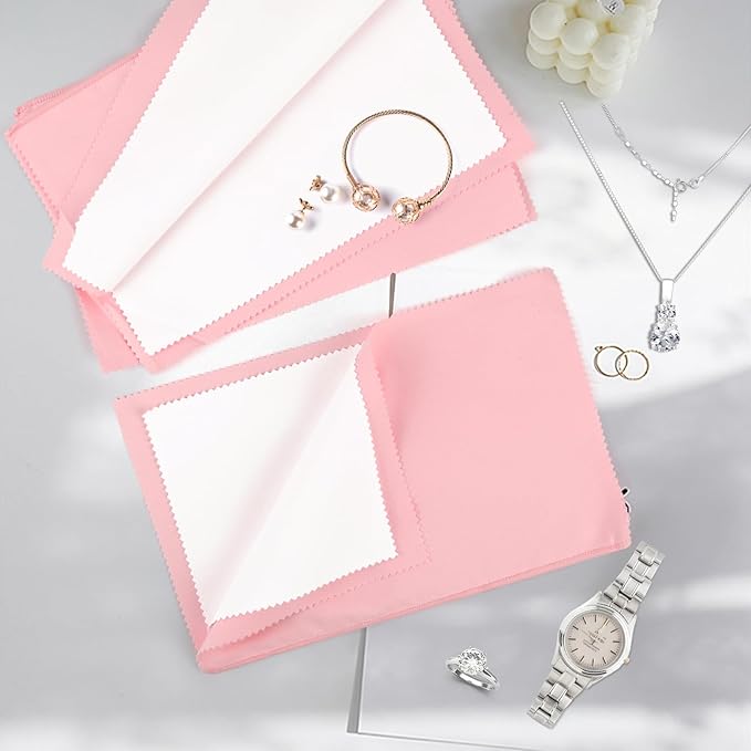 3 Pcs Silver Polishing Cloth, Large 10" X 12.5" Jewelry Cleaner Cloth, Soft Jewelry Polishing Cloth, Four-Layer Double-Sided Silver Cleaning Cloth for Gold, Silver, Diamond, Platinum Jewelry, Pink
