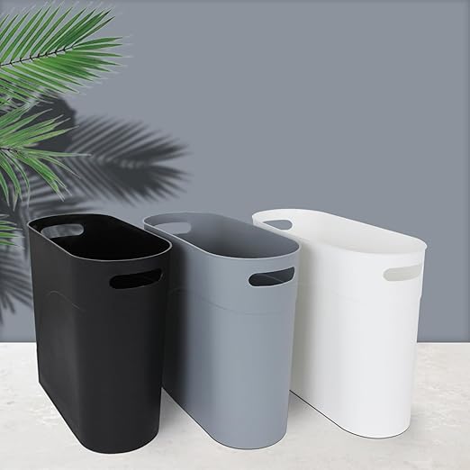 2 Pack 3.2 Gallon Plastic Trash Cans for Bathroom, Small Waste Bins with Handles, Compact Garbage Containers for Narrow Spaces, Recycle Wastebaskets for Office, Kitchen, Bedroom, Living Room (black)