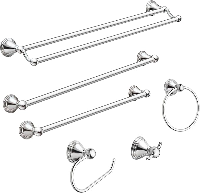 Moen Preston Collection Chrome 24-Inch Single Bathroom Towel Bar, Wall Mounted Hanger for Bath or Kitchen, DN8424CH