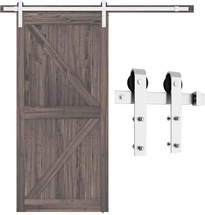 SMARTSTANDARD 6.6 Feet Brushed Nickel Barn Door Hardware Kit-Heavy Duty Sliding Track-Smoothly and Quietly-Easy to Install-Fit 36"-40" Wide Door Panel (J Shape Hanger)