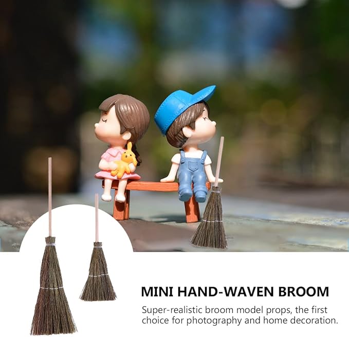 Mini Hand-Woven Decorative Broom Dollhouse Accessory 3.93In Straw Witch Broom Prop for Doll Toys and Fairy Tale Decor